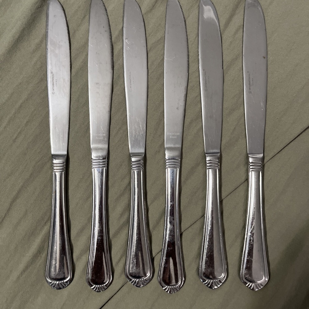 International Nouveau Set of 6 Dinner Knives Stainless Outline Fan Glossy